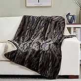 DREAMNINE Luxury Soft Fuzzy Tiger Print Faux Rabbit Fur Throw Blanket 50" x 60", Double Sided Thick Cozy Plush Shaggy Fluffy Lap Blanket,Cute Warm Animal Printed Furry Blankets for Winter,Brown Coffee