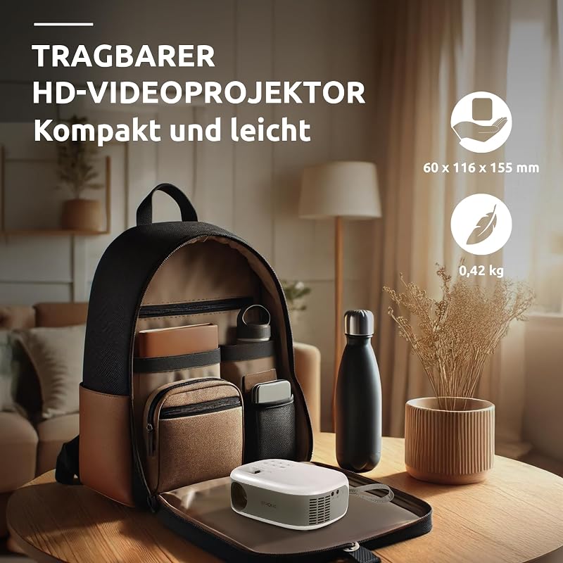 - N1 Mini Projektor - Taschenbeamer - 30-100 Zoll - WLAN - 720p HD & Kompatibel mit 1080p Full HD - 750 Lumen - Projektionsdistanz 0,9 bis 6,2 m - HDMI + USB - weiß