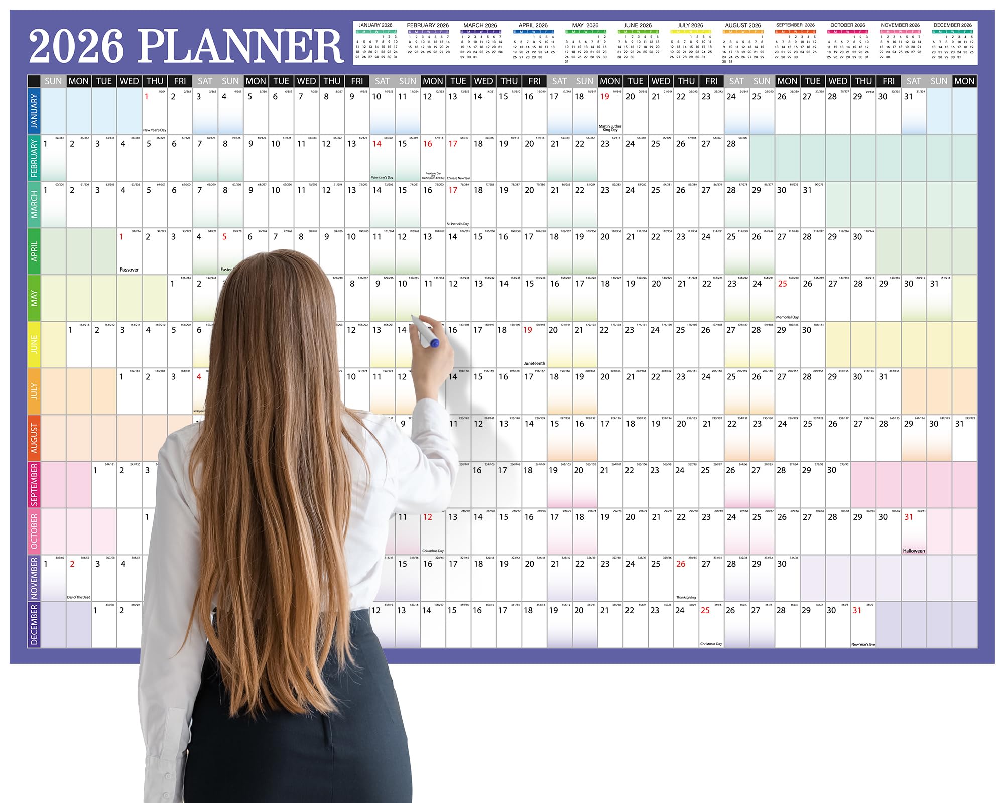 Photo 1 of gisgfim 55 x 37in 2026 Jumbo Oversized Wall Calendar Colorful Wet & Dry Erase Laminated 12 Month Annual Yearly Personalized Extra Large Wall Planner for School Home Office Planning (Cut into 3pcs)