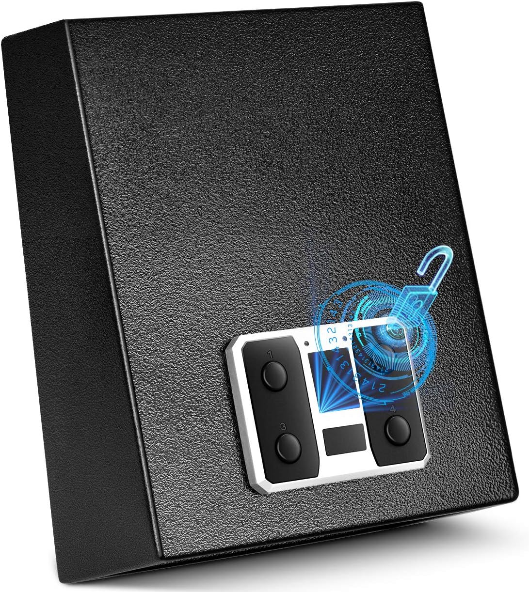 Handgun Safe, Electronic Gun Security Safe with Digital Keypad & Quick Access, Portable Home Wall Safe for Pistols, Cash, Jewelry,Passports, Safety Box for Home, Office, Hotel, Includes Override Keys