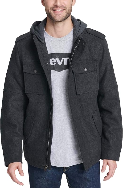 Levi's mens Wool Blend Hooded Military Jacket Amazon.ca Clothing