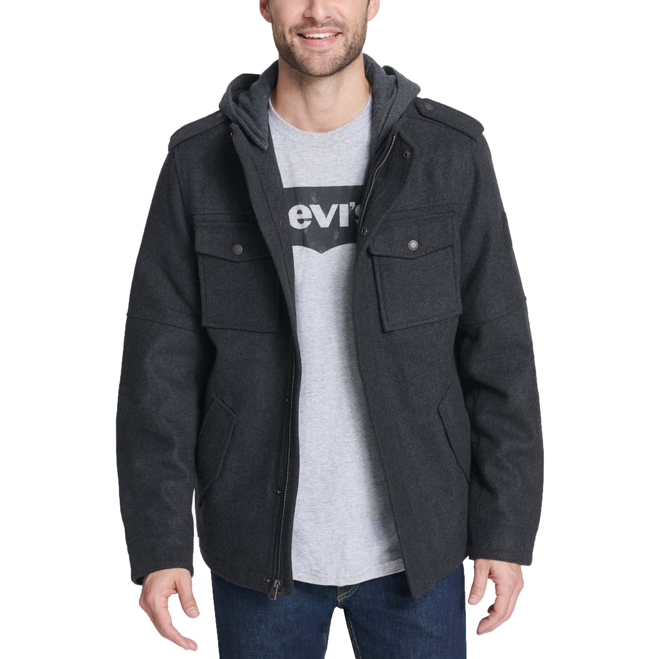 levi's men's wool blend military jacket with hood