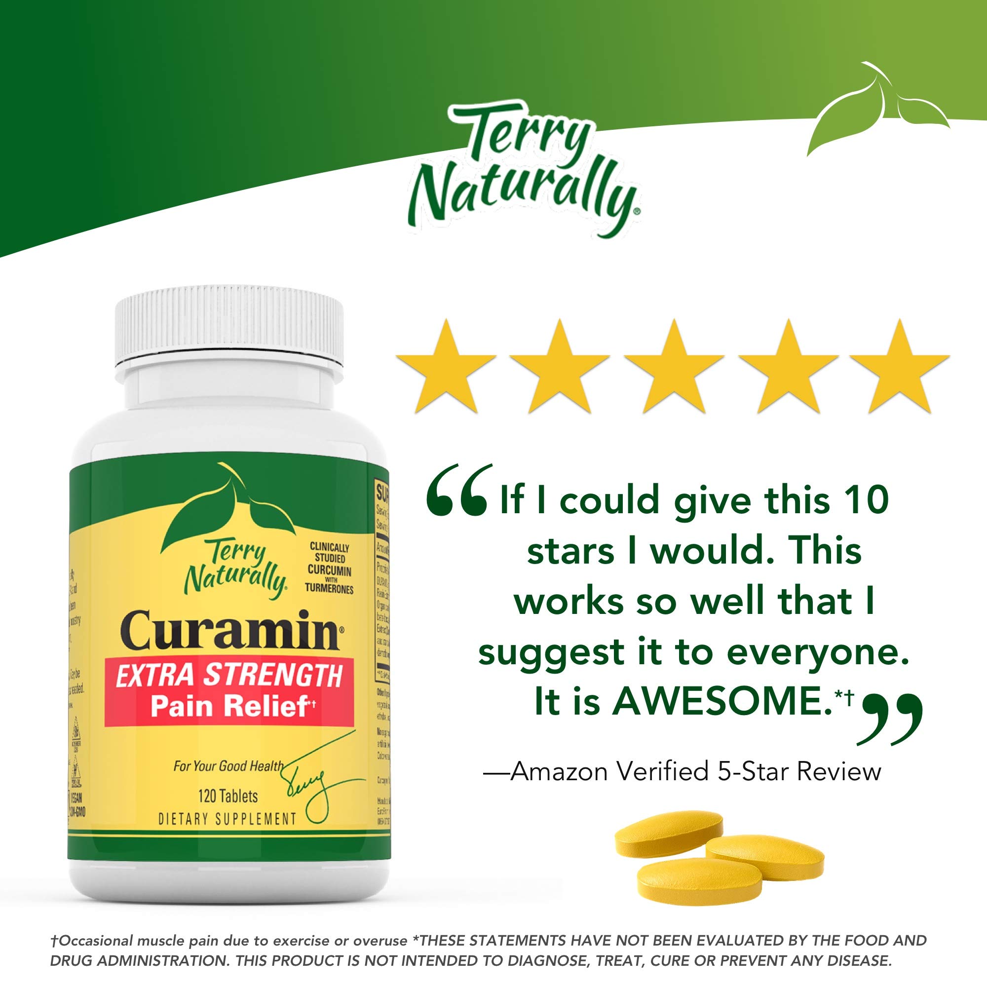 Terry Naturally Curamin Extra Strength 120 Vegan Tablets NonAddictive Pain Relief