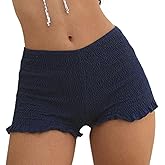 NUFIWI Women Gingham Boy Shorts Smocked Plaid Bloomers Cute Frill Ruffle Sexy Micro Shorts Bottoms Y2k Pettipants