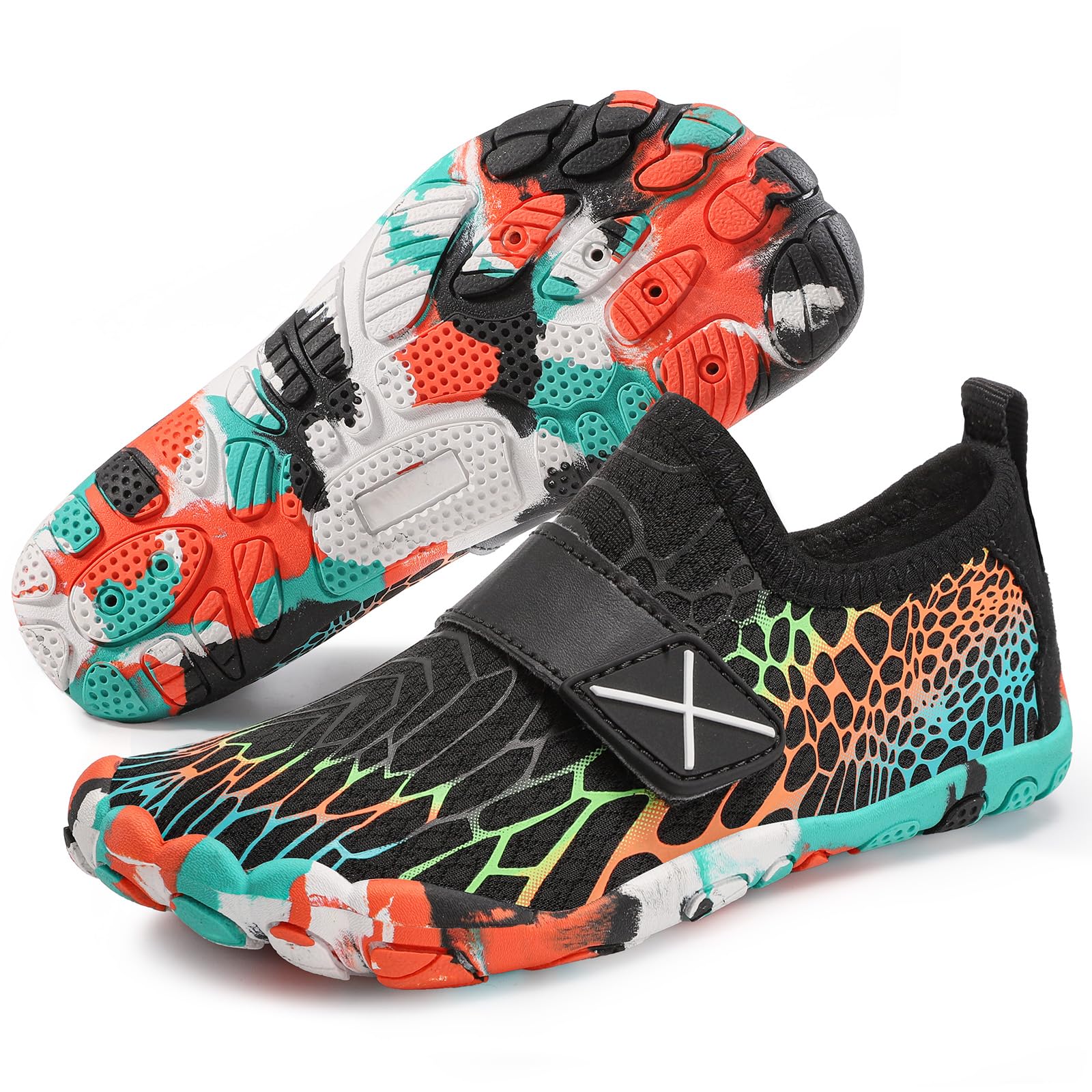 Photo 1 of ATHMILE Kids Water Shoes Boys Girls Water Shoes Quick Dry Barefoot Beach Sports Swim Pool Summer Shoes 2.5 Big Kid Black Cobweb