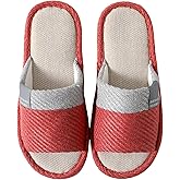 GEBUFAW Linen Slippers for Women Japanese Style Summer House Slippers Indoor Lightweight Open Toe Bathroom Slides Soft Sole Sandals for Home Use