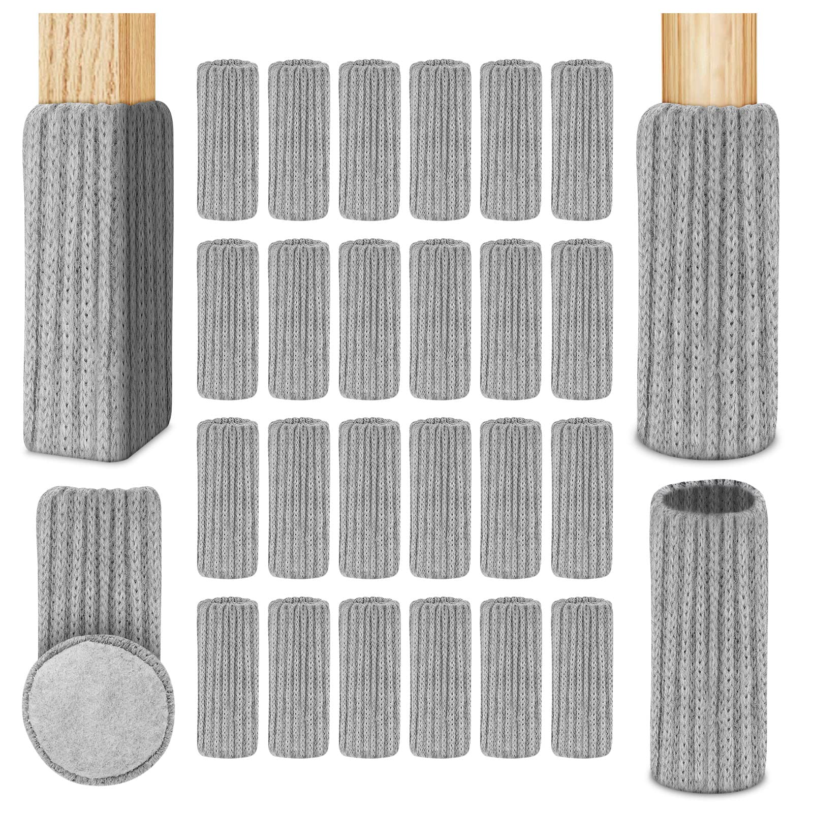 OSDUE Chair Socks, 24 PCS Chair Leg Floor Protector, Chairs Leg Caps with Felt Pads, Floor Protectors Covers Fit Round Square Furniture Feet