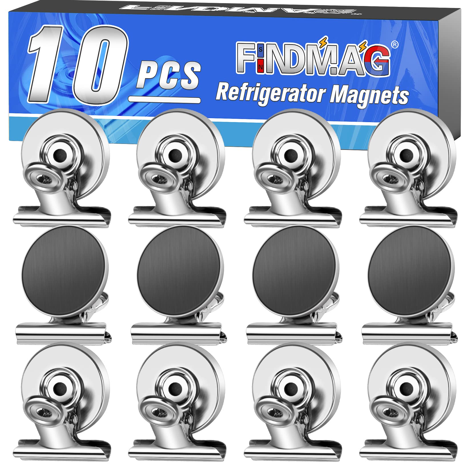 10 Pack Magnetic Clips, Fridge Magnets, Scratch-Free Fridge Magnets Clips, Whiteboard Magnets Clips, Wall Magnet Clips, Clips Magnet for fridge, Strong Magnet Clips for Whiteboard (10 silver)