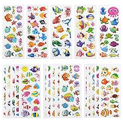 24 Sheets(400+) Fish 3D Puffy Stickers for Toddlers