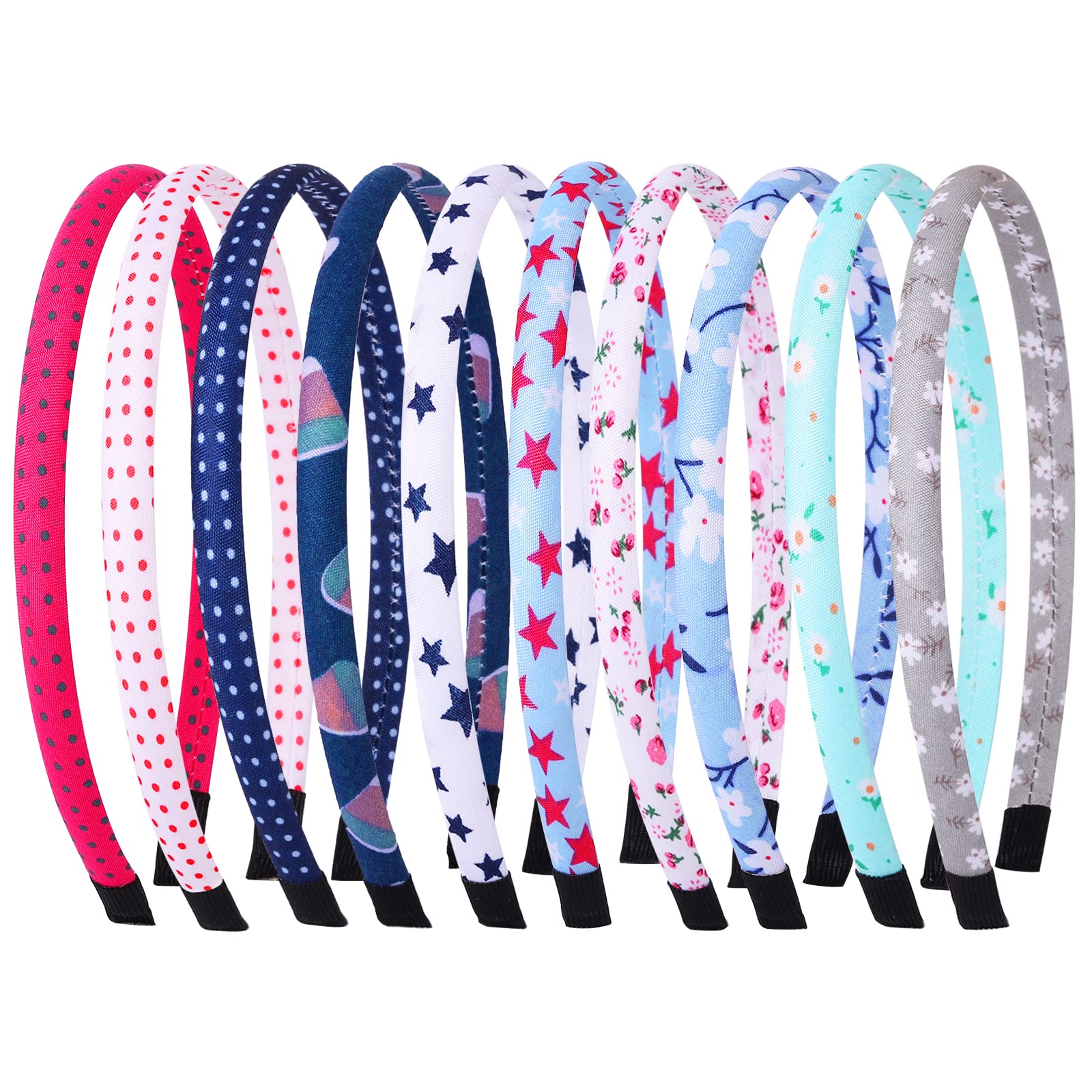 10pcs Headbands for Girls, Floral Fabric Dots Heart Hair Hoop Flower Strip Hair Bands Alice Bands for Girls Women