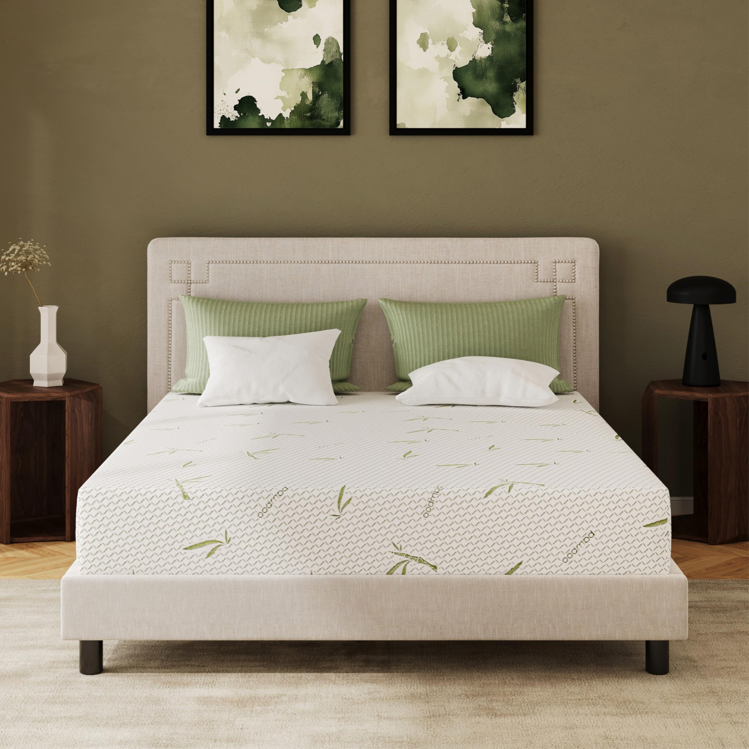 EGOHOME 10 Inch Queen Mattress, Cooling Green Tea Gel Memory Foam for Pressure Relief, Medium Plush, Fiberglass Free, Bed in a Box, CertiPUR-US Certified, Green