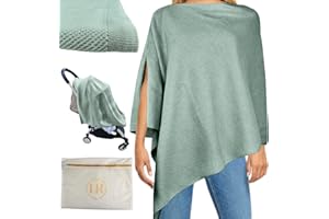 Little Rou Peekaboo Nursing Cover Up for Breastfeeding - Breathable Knit - Soft Organic Cotton & Cashmere Breast Feeding Poncho for Women - Privacy Feature - Includes Mesh Laundry Bag (Sage)