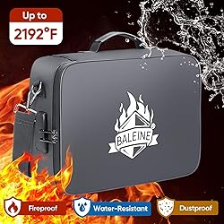BALEINE Fireproof Document Box with Lock, Portable