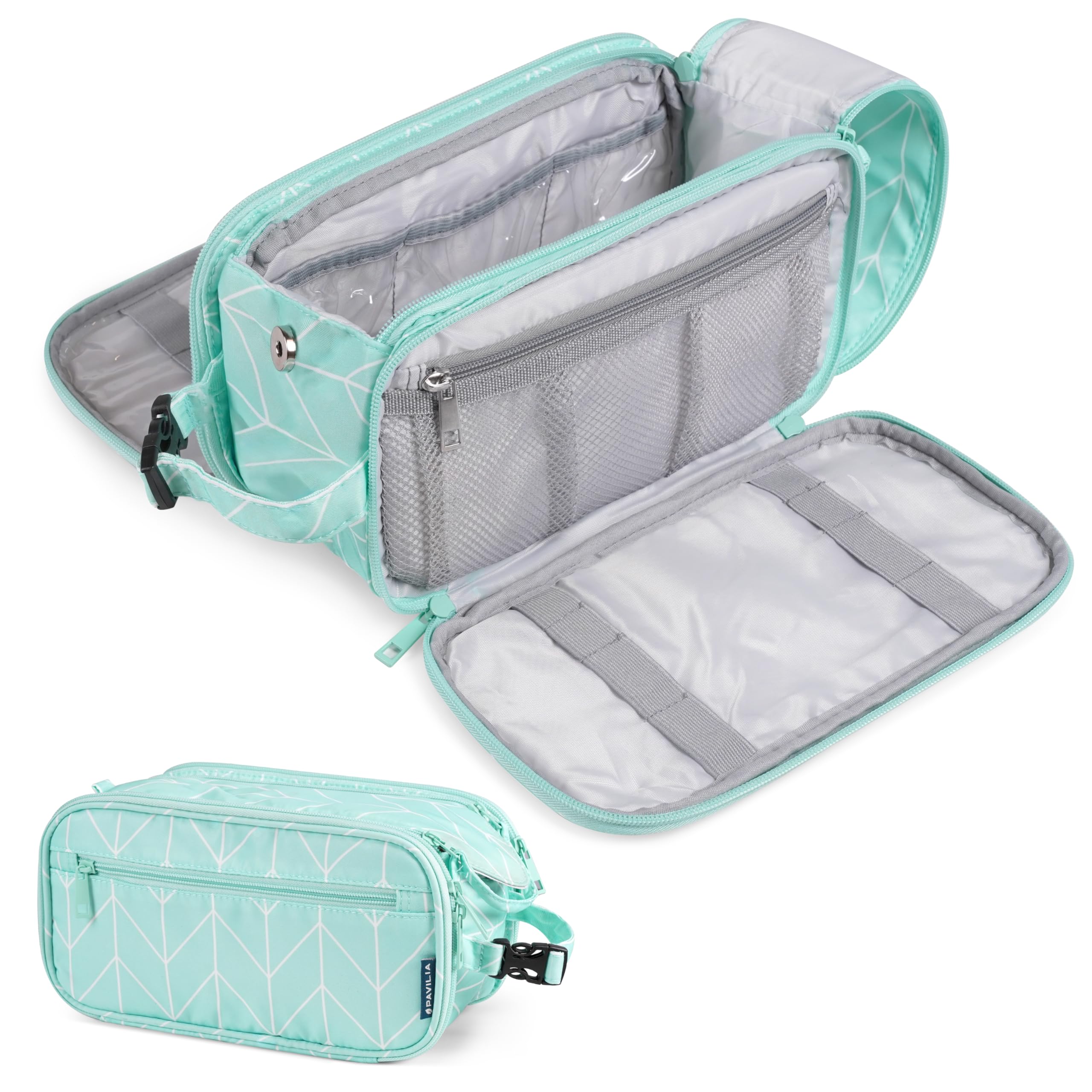 Photo 1 of PAVILIA Toiletry Bag for Men Women, Mens Travel Bag Toiletries Organizer Case for Grooming, Travel Essentials Shaving Dopp Kit, PU Leather Water Resistant Cosmetic Pouch, Teal Chevron
