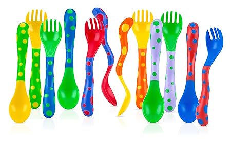 Nuby 4 Pack Spoon and Fork, Colors May Vary