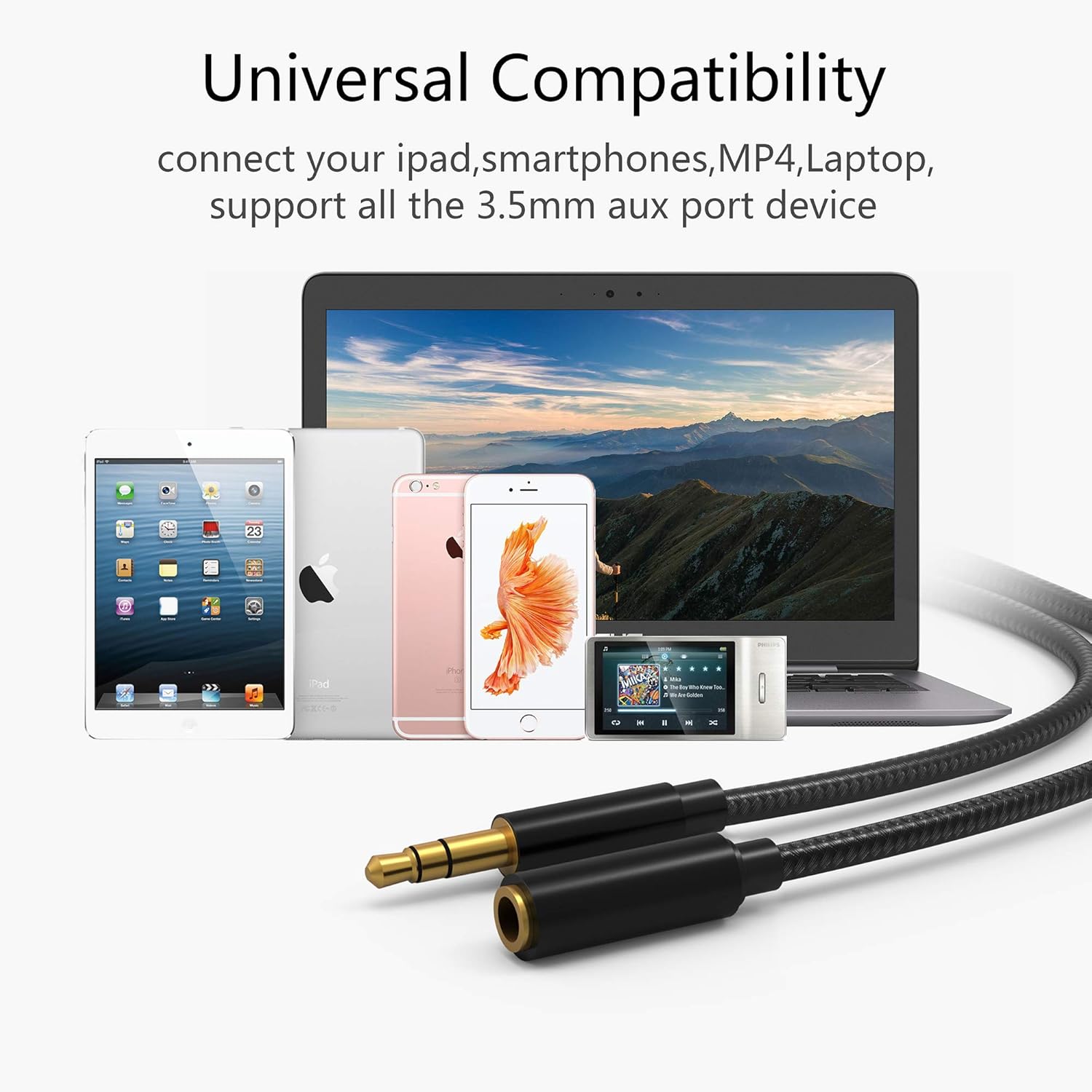 KINPS Audio Auxiliary Stereo Extension Audio Cable 3.5mm Stereo Jack Male to Female, Stereo Jack Cord for Phones, Headphones, Speakers, Tablets, PCs, MP3 Players and More (10FT/ 3M, Nylon-Black): Home Audio & Theater