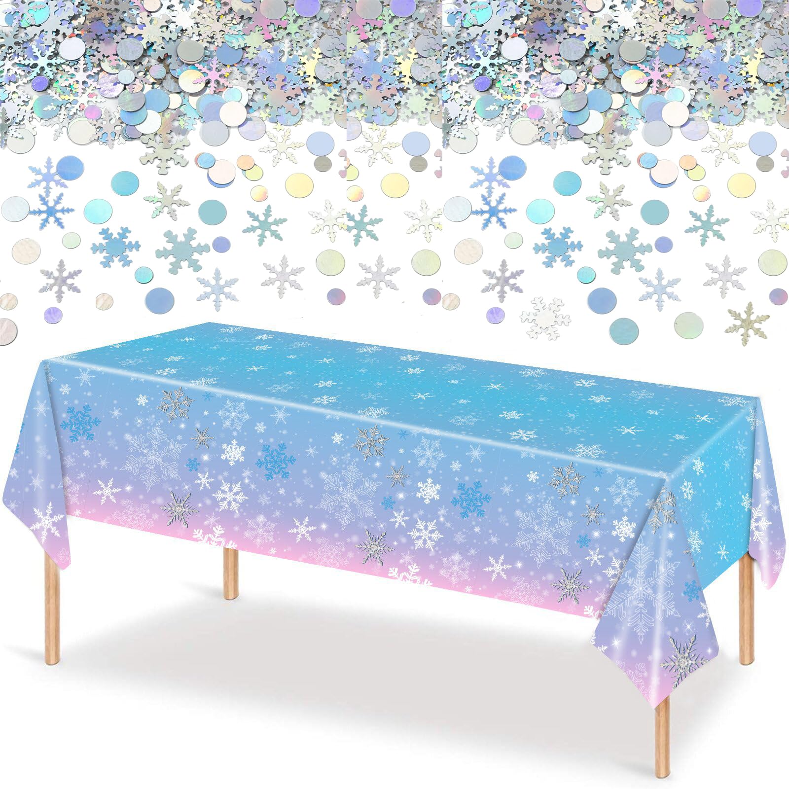 PHOGARY Frozen Birthday Party Decorations Supplies with 1 PCS Snowflake Frozen Tablecloth 500 PCS Snowflakes Table Confetti for Frozen Party Wedding Winter Wonderland Decorations DIY