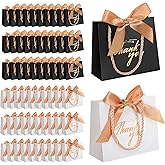 Colarr 60 Pcs Small Thank You Gift Bags Mini Party Favor Candy Bags with Handles and Bow Ribbon for Wedding Birthday Baby Shower Guest Valentines Day Party Supplies (Black and White)