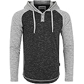 ZIMEGO Mens Long Sleeve Lightweight Hooded Henley – Color Block Pullover Hoodie for Casual Gym Workout Travel, Black, Small