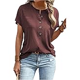 SOLY HUX Women's Summer Tops Short Sleeve Crew Neck Half Button Tee Casual T Shirt