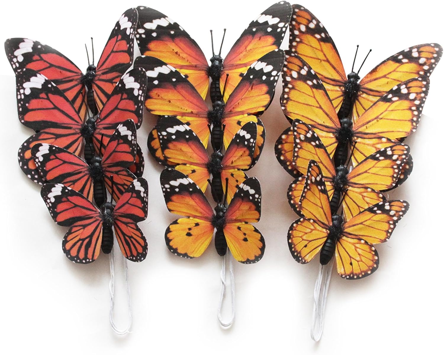 Decorative Garden Stakes - 12 Pack Butterfly Decorations, DIY 3D Butterfly Stakes Decor, 2 Sizes of Butterfly Ornament for Home Fake Flower Floral Supplies Tea Party Wedding Easter Christmas Spring Fall. (Orange 02)
