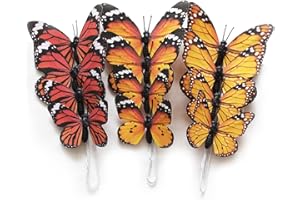 NAUDASSODS 12 Pack Butterfly Decorations, DIY 3D Butterfly Stakes Decor, 2 Sizes of Butterfly Ornament for Home Fake Flower Floral Supplies Tea Party Wedding Easter Christmas Spring Fall. (Orange 02)