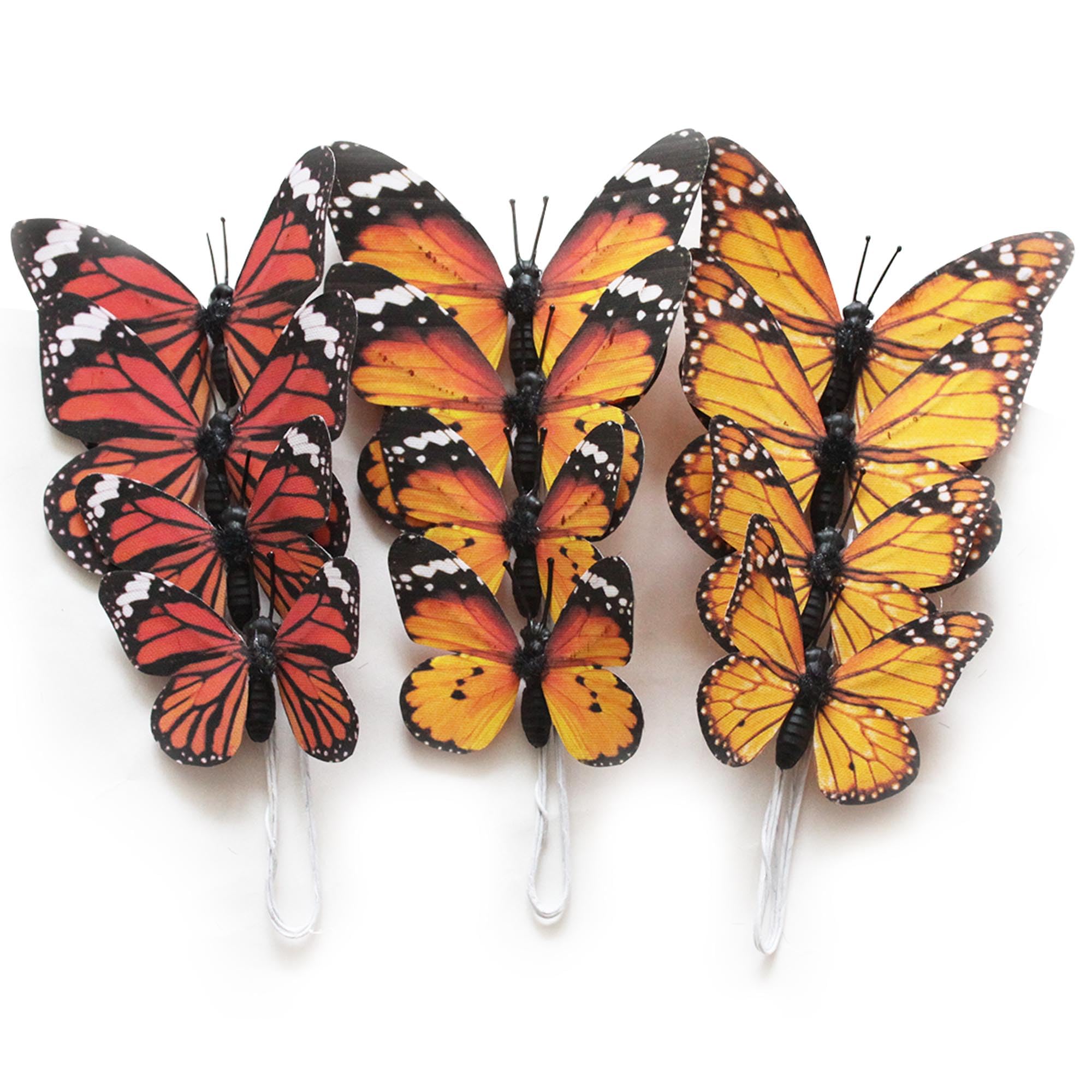 Photo 1 of 12 Pack DIY 3D Butterfly Stakes Decor, 2 Sizes of Butterfly Ornament for Home Fake Flower Floral Supplies Tea Party Wedding Easter Christmas Spring Fall. (Orange 02)