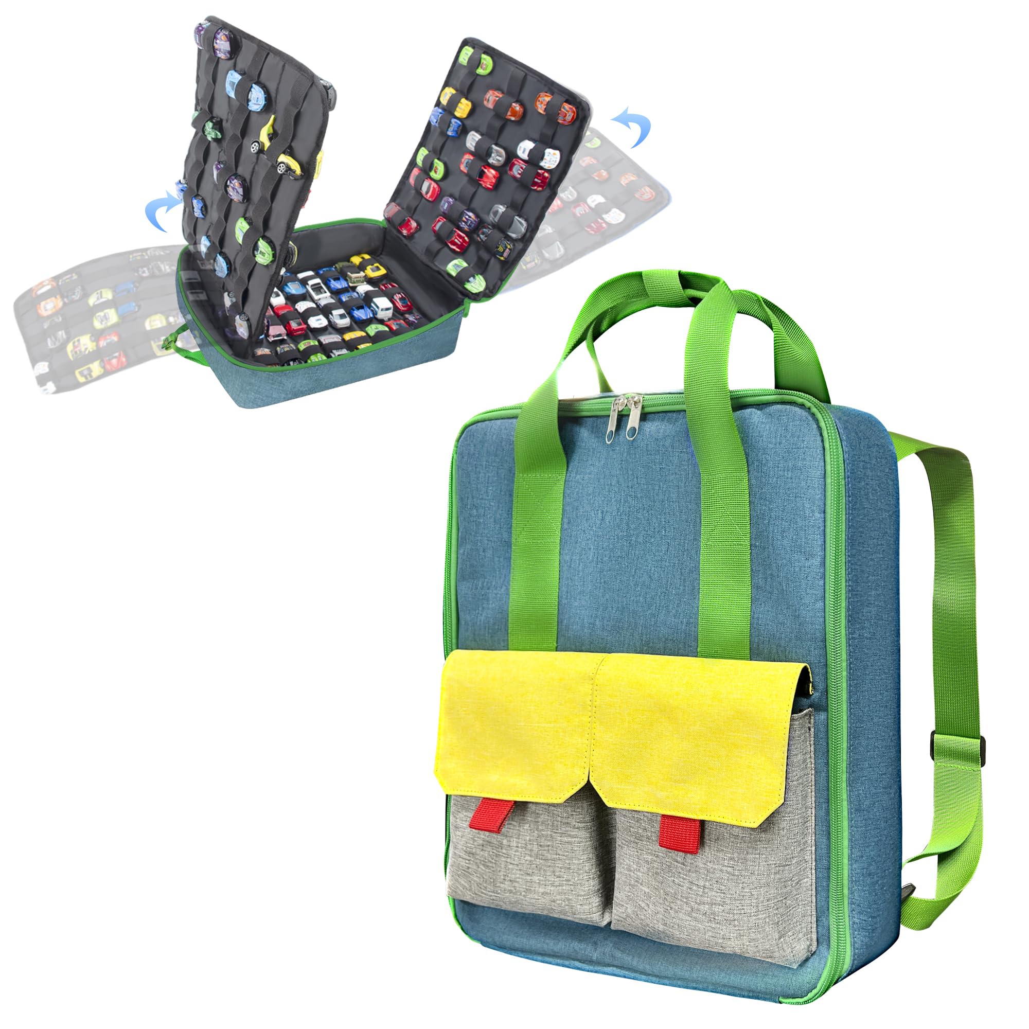 KISLANE Ultimate Toy Car Storage, Versatile Toy Car Case with 4 Storage Sides, Holds 108 Cars - Perfect Toy Cars Carry Bag and Match Box Automotive Storage Bag (Bag Only), bule, Storage Bag