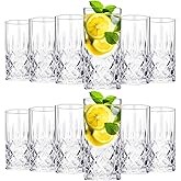 Uiifan Set of 12 Tall Highball Glasses 12 oz Crystal Drinking Glasses Clear Fancy Cups Vintage Textured Designer Glassware for Cocktail Tea Water Beer Soda Beverages, Dishwasher Safe (Classic Style)