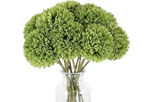 Rowfad 12 Pcs Artificial Chrysanthemums Flowers Green Flowers Silk Fake Mums Flowers for St Patricks Day Outdoor Wedding Table Centerpiece Home Decor (12, Green)