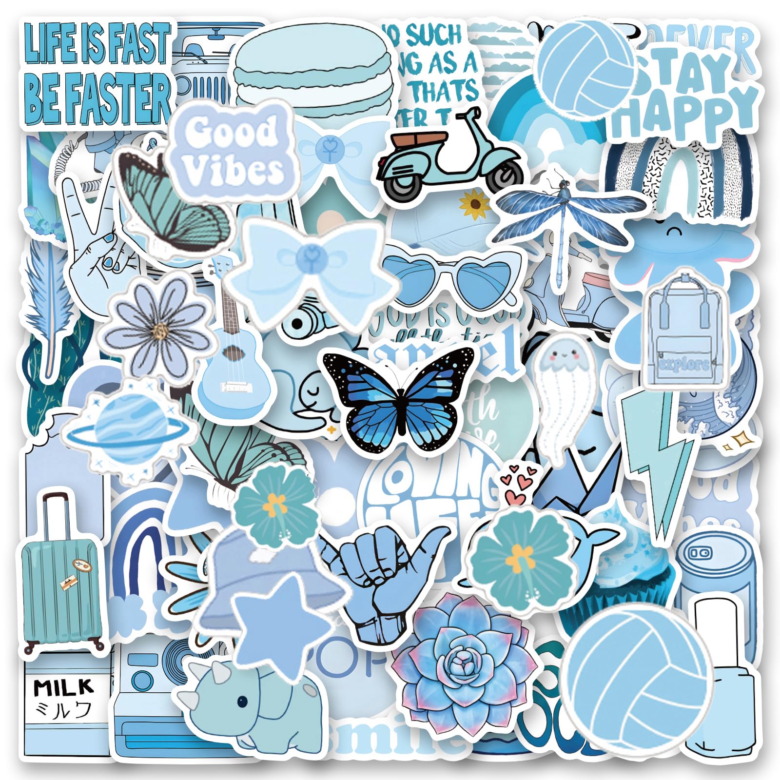 View 1 of 115Pcs Danish Pastel Blue Stickers, Vinyl Blue Aesthetic Graffiti Stickers Decals for Laptop Water Bottle Bumper Luggage Computer Skateboard Snowboard. Gift for Kids Girls Teens