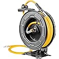 AIRZILLA Steel Retractable Air Hose Reel 3/8" Inch x 50' Feet Hybrid Polymer Hose, Heavy Duty Air Hose Reel included Auto Rewind Reel | Quick Air Coupler | Heavy Duty Steel Frame