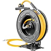 AIRZILLA Steel Retractable Air Hose Reel 3/8" Inch x 50' Feet Hybrid Polymer Hose, Heavy Duty Air Hose Reel included Auto Rewind Reel | Quick Air Coupler | Heavy Duty Steel Frame