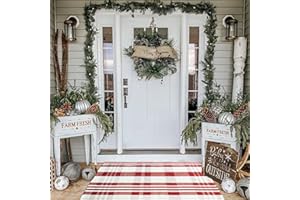 BOTTALIVE Christmas Plaid Outdoor Rug, 2'4" x 3'7" Red&White Check Indoor/Outdoor Area Rug, Layering Rug for Hello/Welcome Door Mat, Machine Washable Cotton Woven Rug for Farmhouse Front Porch,Entryway