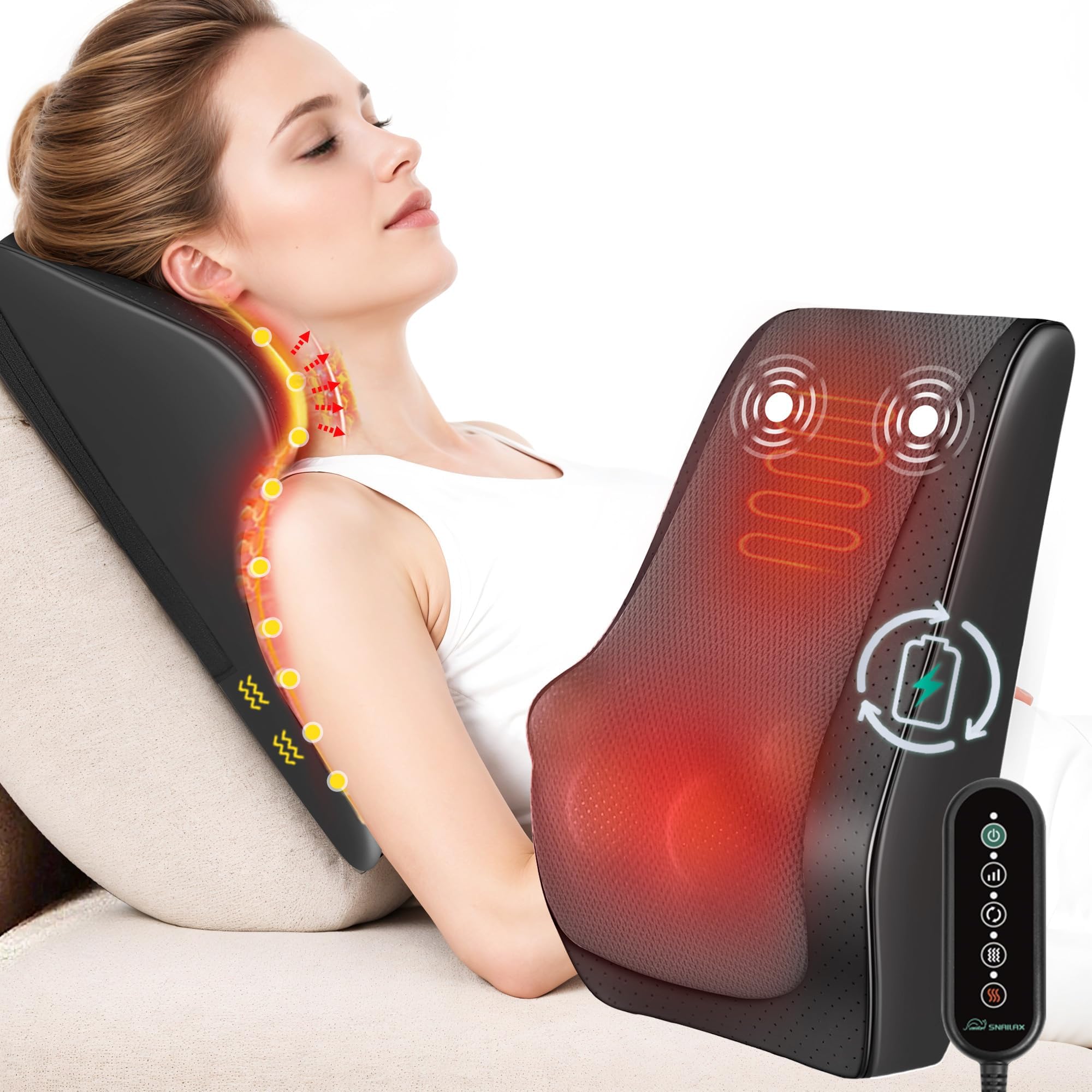 Photo 1 of Snailax Cordless Shiatsu Neck Massager with Heat & Vibration, Back Neck Shoulder Massager for Pain Relief Deep Tissue, 4D Kneading Back Massage Pillow, Rechargeable Portable Massage