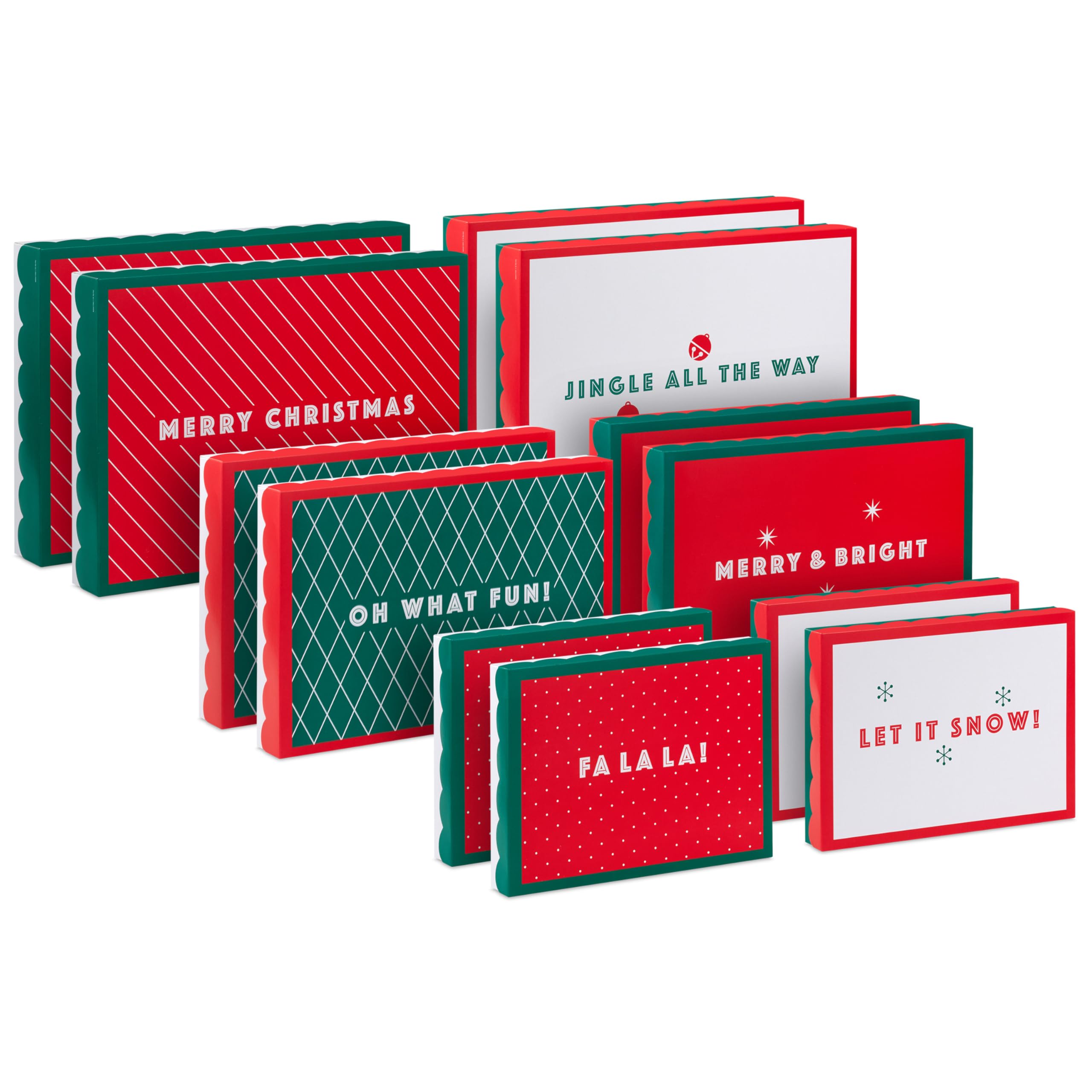 Photo 1 of *Missing Parts*
Hallmark Red and Green Christmas Gift Box Assortment (12 Boxes with Scalloped Lids: 4 Small, 4 Medium, 4 Large) for Ties, Socks, Shirts, Sweaters