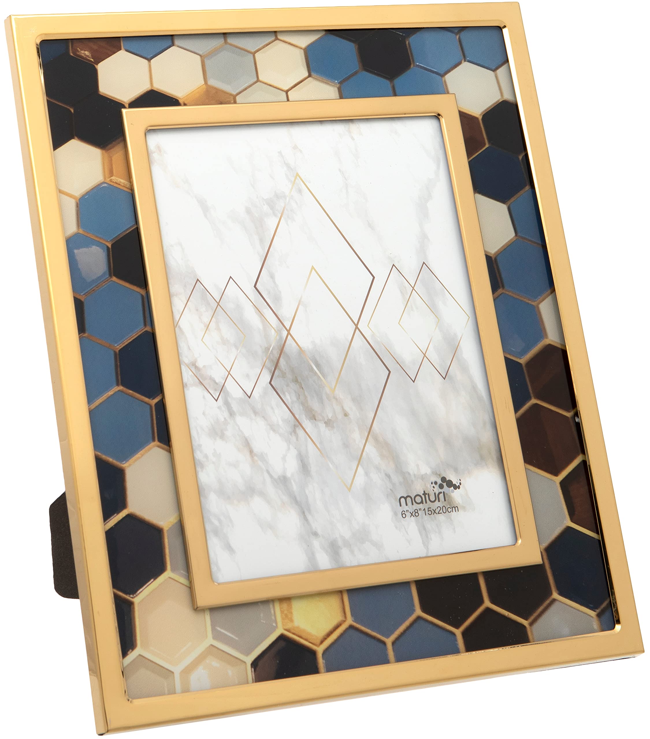 Stainless Steel Multi Colour Hexagonal Picture Photo Frame - 6 x 8/15 x 20cm