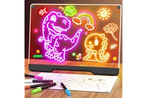 16-Inch Rechargeable Doodle Glow LED Note Board, 7-Color Light Modes, Neon Art Dry Erase Light Up Drawing Pad with Built-in S