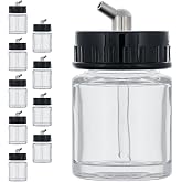 Master Airbrush Pack of 10, TB-003 Empty 3/4 oz. (22cc) Glass Jar Bottles | 60&deg; Down Angle Adaptor Lid Assembly - Fits Single-Action Siphon Feed Airbrushes, Use with Master Badger Paasche, Iwata