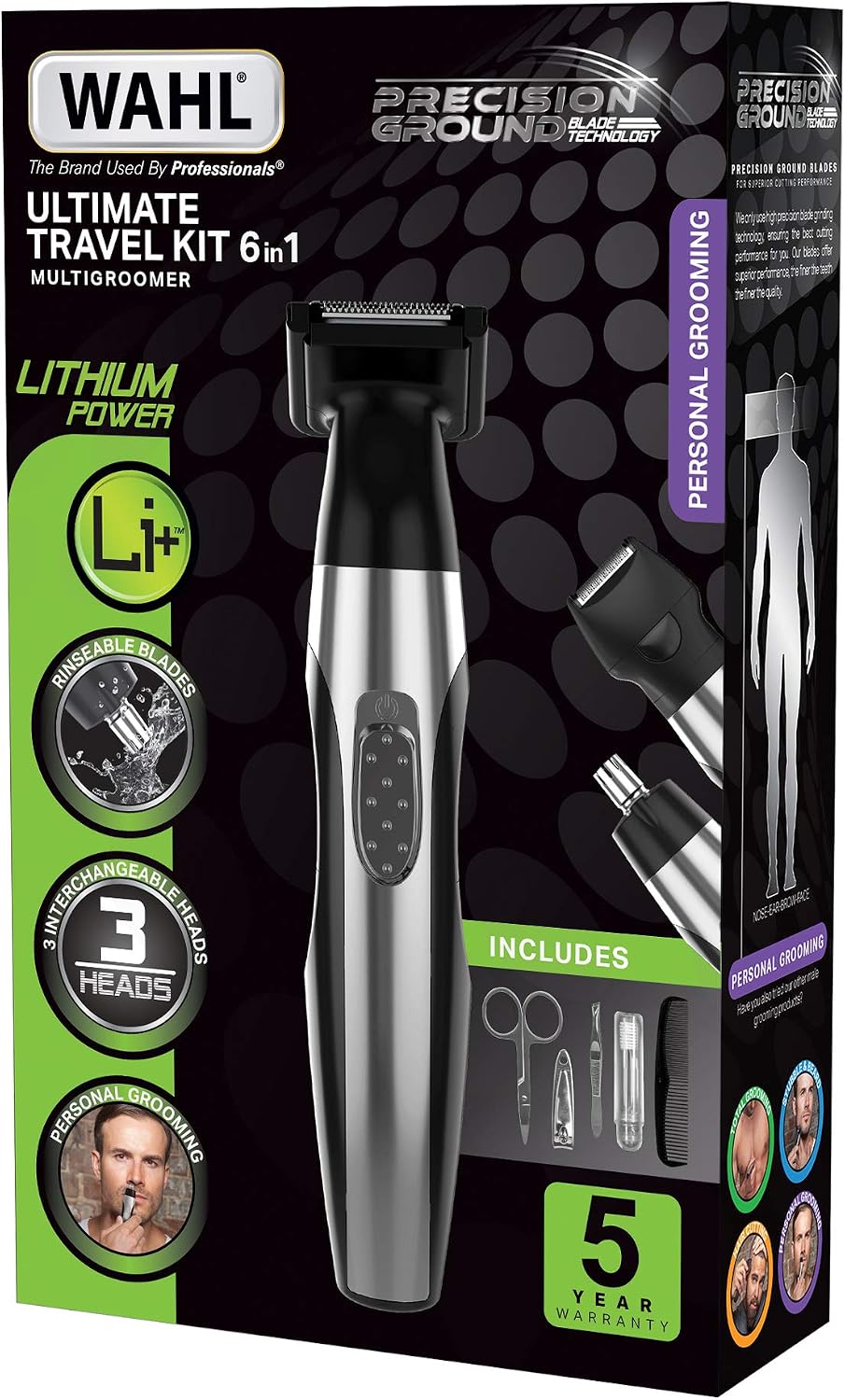 Wahl Ultimate Travel Kit 6 in 1 Multigroomer, Men’s Beard and Stubble Trimmer, Body Hair Trimmers for Men Male Grooming Kit - Image 4