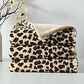 DREAMNINE Luxury Brown Cheetah Faux Rabbit Fur Throw Blanket 50" x 60",Decorative Cozy Plush Thick Fuzzy Leopard Lap Blanket, Soft Cute Fluffy Animal Printed Warm Furry Blankets for Winter Fall, Beige