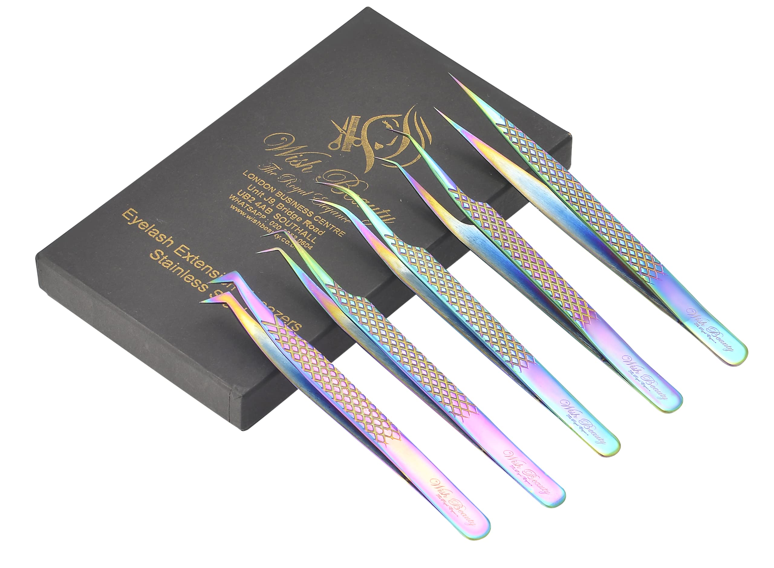 Wishbeauty Eyelash Extension Tweezers Set 5 PCS for Volume Lash Extensions Stainless Steel Eyelash Tweezers for Extensions- (Rainbow)