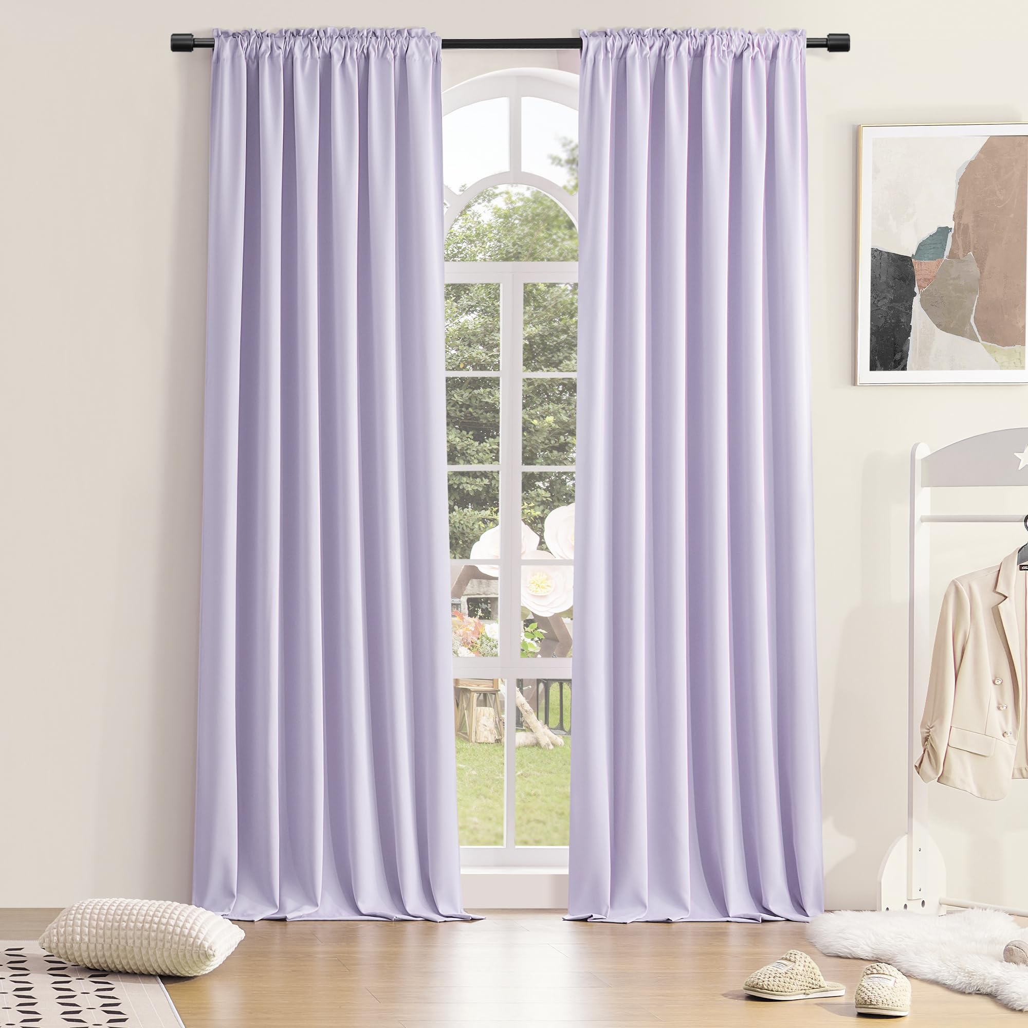 DONREN Blackout Curtain for Bedroom, Rod Pocket, Thermal Insulated Curtains for Living Room, 2 Panels, 132 x 244 cm (W x L), Lavender Purple