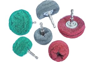 Hiqalty 6PCS Non Woven Abrasive Buffing Polishing Wheel Drill Attachment Set,Scouring Pads Power Scrubber Cleaning Kit, Power-Operated Abrasive Wheels（ Green red Gray 1/4” Shank