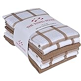 THE TOWEL HOUSE 100% Cotton Premium Kitchen Towels – Waffle Weave, Super Absorbent, Quick Drying, Soft Dish Towels with Hanging Loop, Beige, 15x25 Inches (Pack of 6)