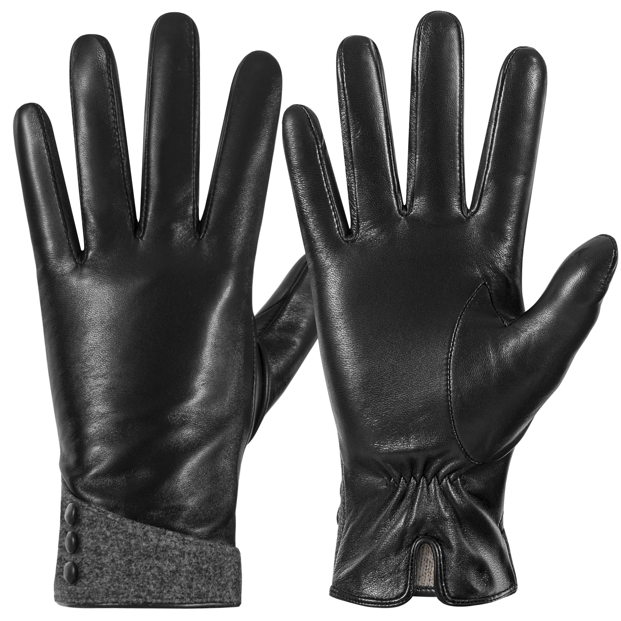 Photo 1 of QOF Winter Genuine Leather Gloves for Women, Cashmere Warm Lined Finger Touchscreen Texting Driving Gloves
