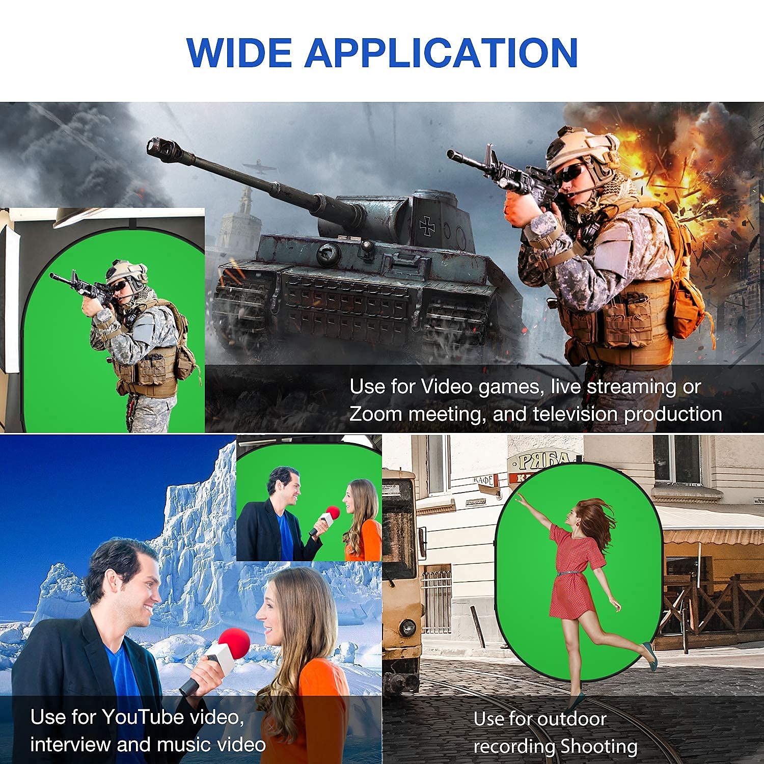 Yesker 5ft x 6.5ft Chromakey Backdrop, 2-in-1 Background Screen Green Screen and Blue Screen, Foldable Backdrop for Photography, Gaming and Live Streaming Green and Blue