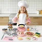 Gotoofun Kids Cooking Set Real 35PCS &ndash; Real Mini Kitchen Cooking Set for Kids, Beginner Safe Cooking Tools, Montessori Educational Toy for Boys Girls Age 8&ndash;12 (Pink)