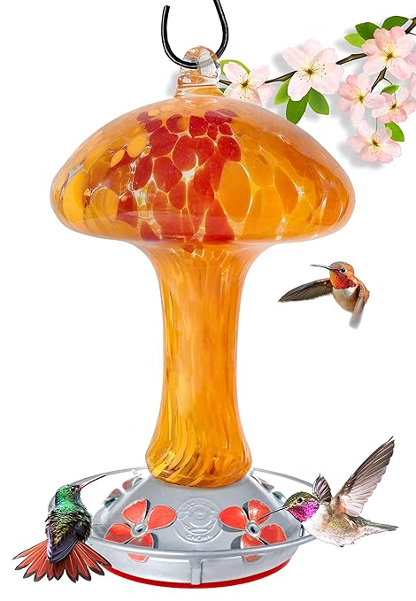 Grateful Gnome Hummingbird Feeder Hand Blown Glass Red And