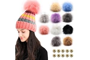 ETOMIEL 10 Pcs with Snap Button Pom poms for Hats, 6 Inch Large Faux Fur Pompoms, DIY Crafts Removable Knitting Accessories poms for Beanies Keychain Scarves Bags